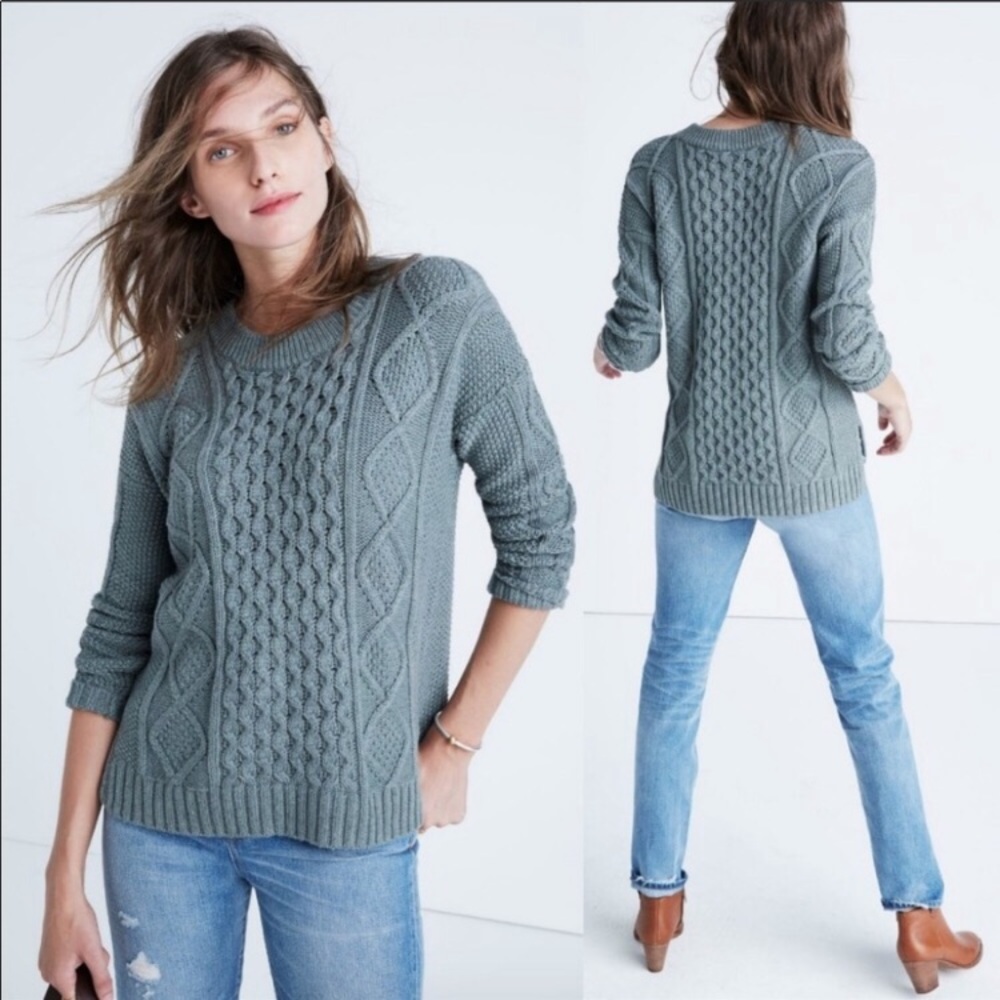 MADEWELL Sage Green Cable Knit Sweater